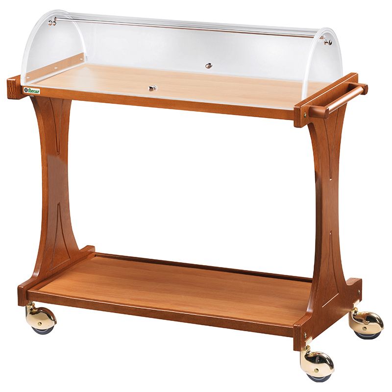 Wooden Service Trolley with Dome, 2 Shelves, 106 x 55 cm, Walnut - Forcar
