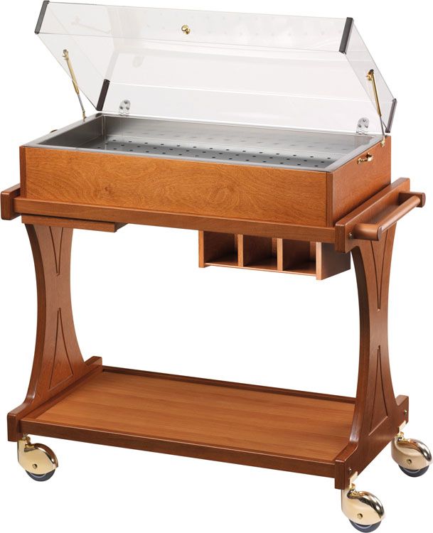 Wooden Service Trolley with Dome, 2 Levels, 106 x 55 cm, Walnut - Forcar