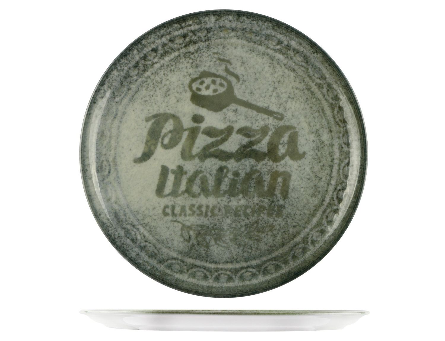 Pizza Plate 33 cm Napoli Recipes Green - Saturnia