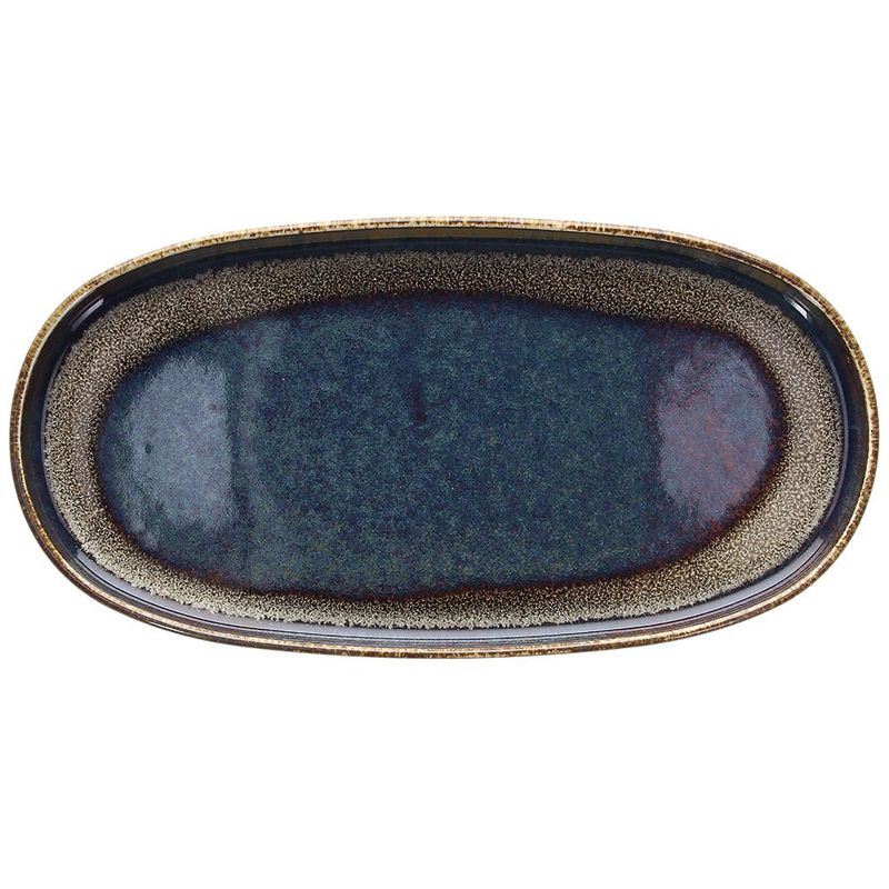 Oval Plate 30 x 15 cm Bloom Blue and Brown - Tognana