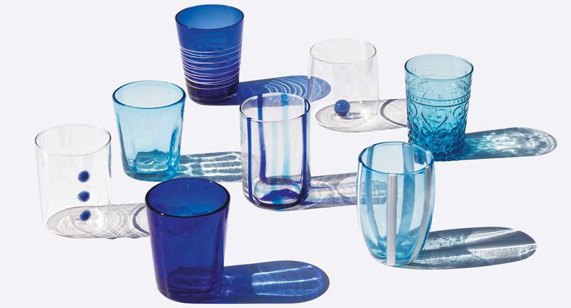 Set of 6 tumblers blue aquamarine glass Zafferano for horeca use Tirolix