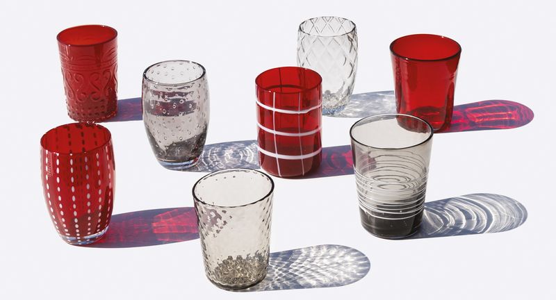 Set of 6 tumblers red grey glass Zafferano for horeca use Tirolix