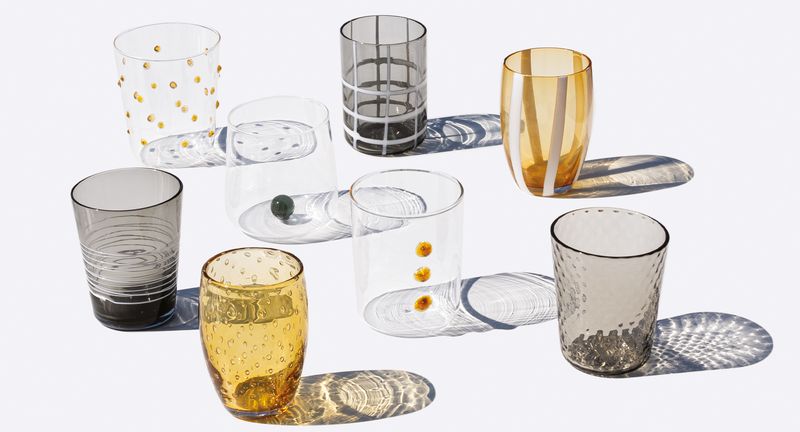 Set of 6 Melting Pot tumblers amber grey glass Zafferano for horeca restaurants Tirolix