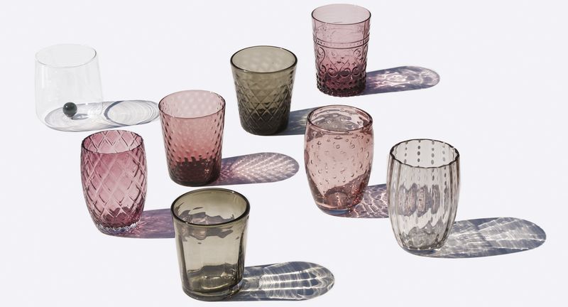 Set of 6 tumblers amethyst grey glass Zafferano for horeca use Tirolix