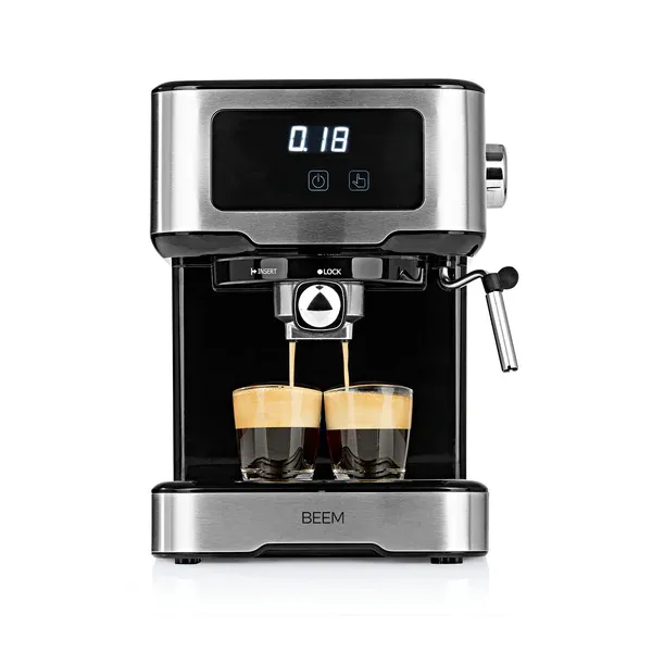Beem Select Touch espresso machine portafilter with Thermoblock and cup warmer