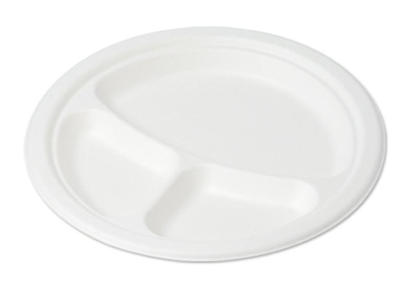 Set of 500 Classic flat plate with 3 compartments made of pulp, 26 cm - Byo