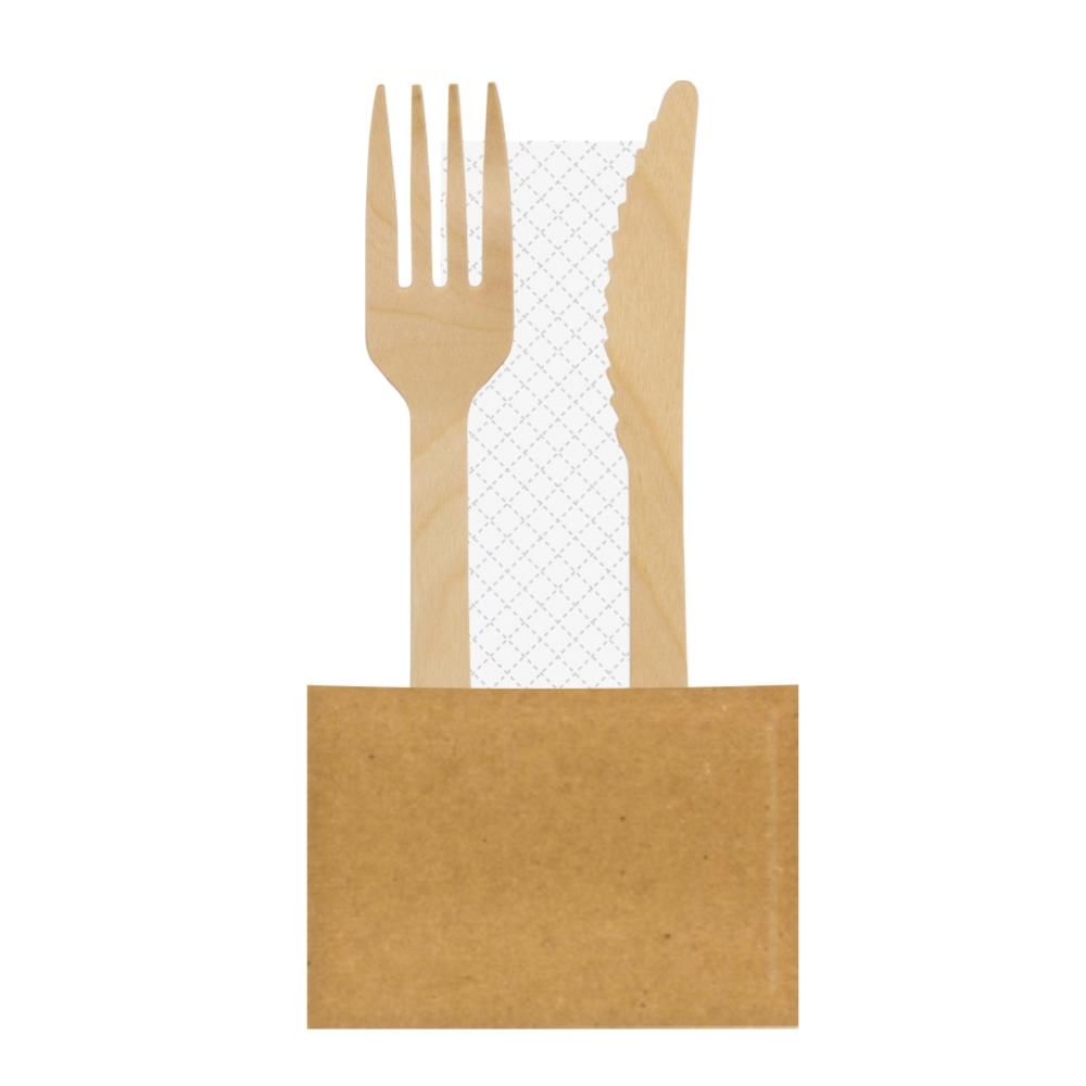 Set 500 Posate in legno con busta in carta kraft 16 cm Ecowood - Byo