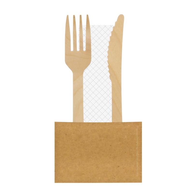 Set of 500 Wooden Cutlery with Kraft Paper Sleeve 16 cm Ecowood - Byo