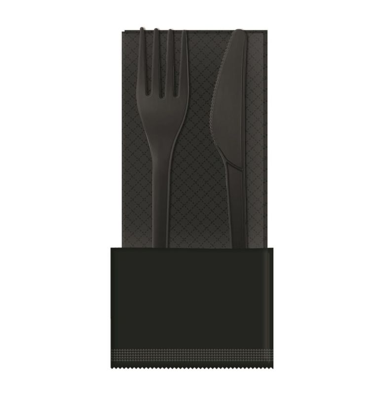 Set of 500 Cutlery in CPLA with black pouch 16.5 cm Style - Byo