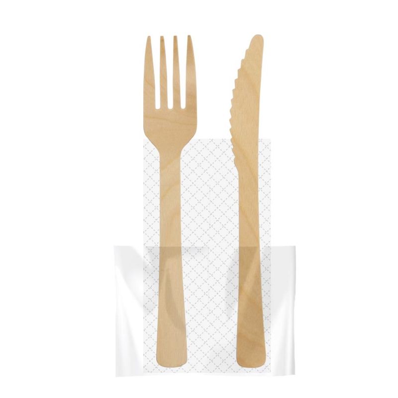Set of 500 Wooden Cutlery with Plastic Pouch 16 cm Ecowood - Byo