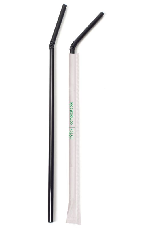 Set of 5000 Black PLA Straw, Individually Wrapped, 24 cm - Byo