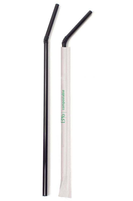 Set mit 5000 Schwarzer PLA-Strohhalm, einzeln verpackt, 24 cm - Byo