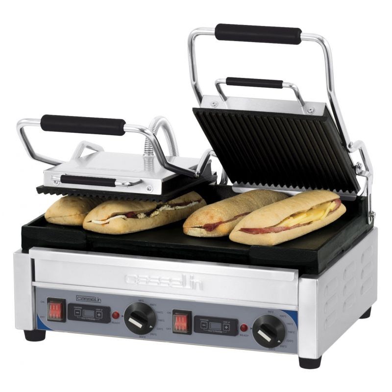 Premium Double Panini Press, Smooth and Ribbed, with Timer - Casselin