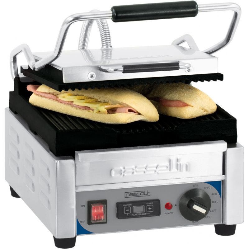 Premium Panini Grill Small Grooved - Grooved with Timer - Casselin