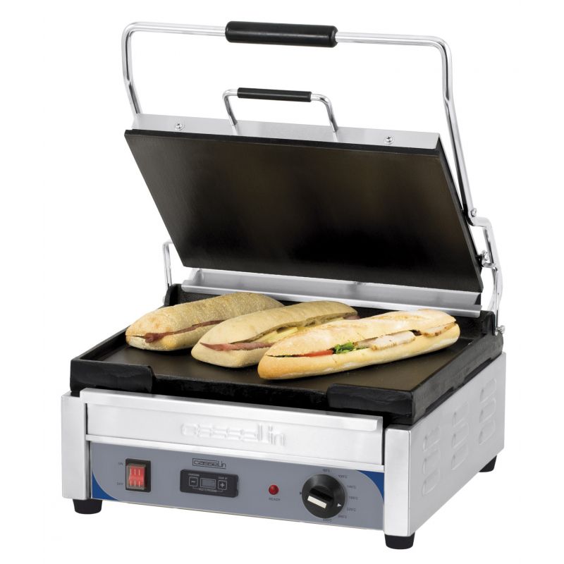 Large Premium Panini Press Smooth - Smooth with Timer - Casselin