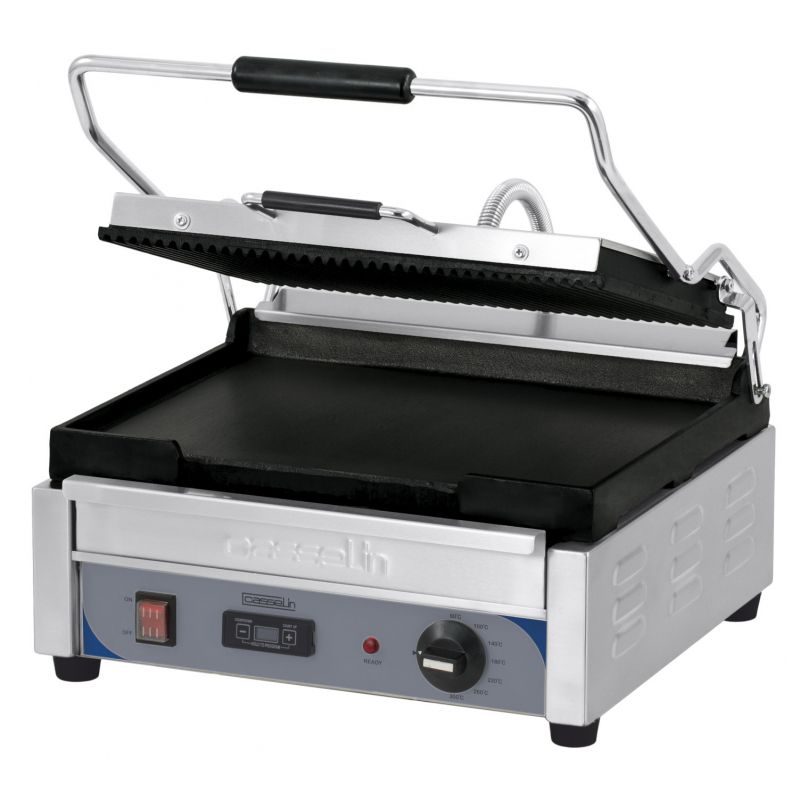 Large Premium Panini Press with Ribbed and Smooth Plate and Timer - Casselin