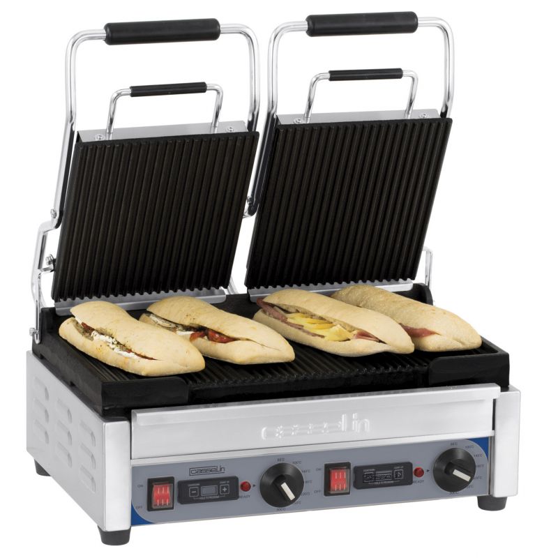 Premium Double Ribbed Panini Grill with Timer - Casselin