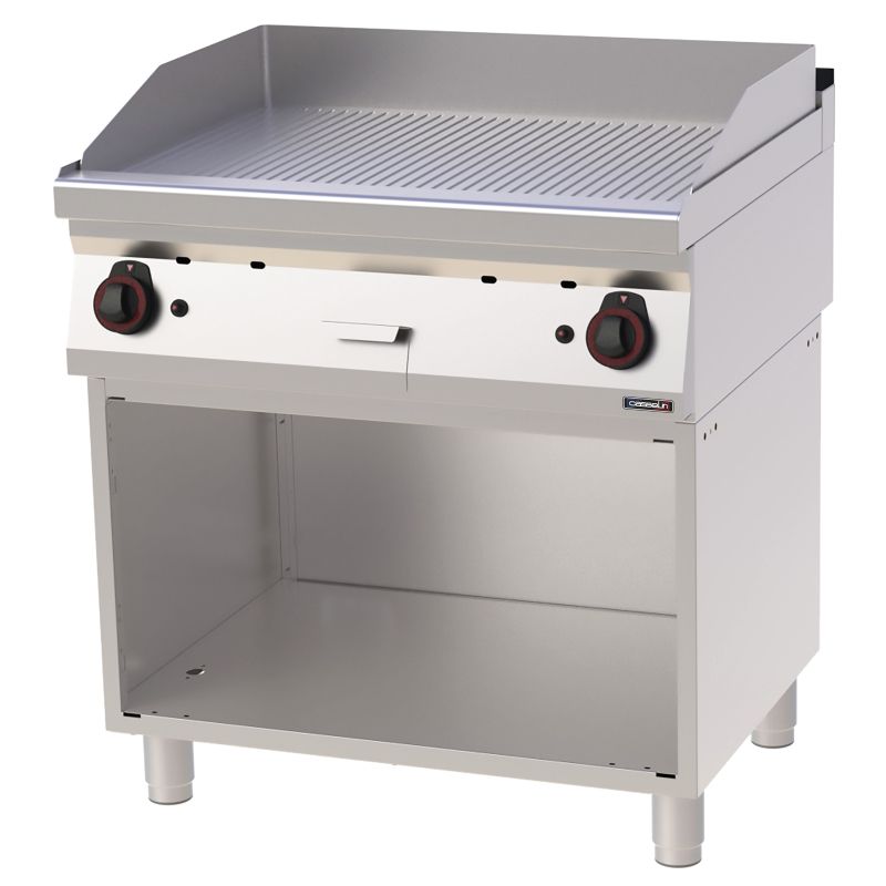Gas Fry Top with Ribbed Cast Iron Plate on Base 80 - Casselin