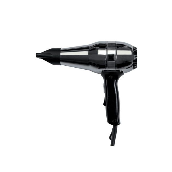 Black Yul Pro hair dryer Medial with wall mount and button, vintage design, ideal for hotel use.
