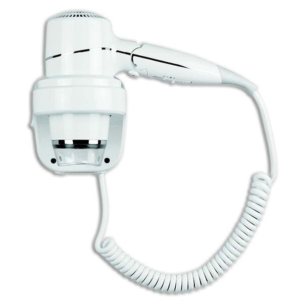 Yul Space hair dryer with foldable handle and ABS white chrome wall mount, 1650W, 3 heat/speed levels.