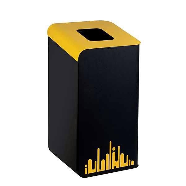 Rubik Evo metal waste bin black-yellow with integrated bag holder system for professional horeca use.