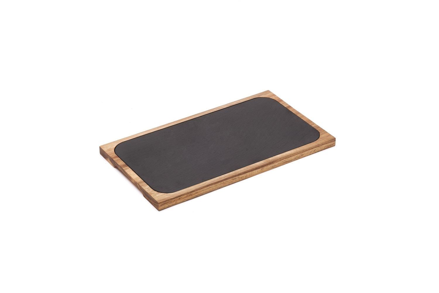 Comas slate set with acacia base 34.5x19.5 cm horeca use