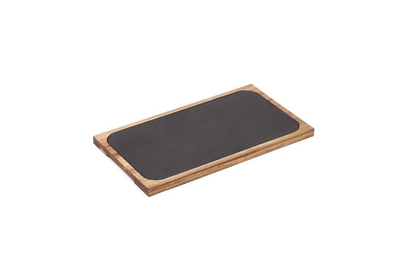 Comas slate set with acacia base 34.5x19.5 cm horeca use