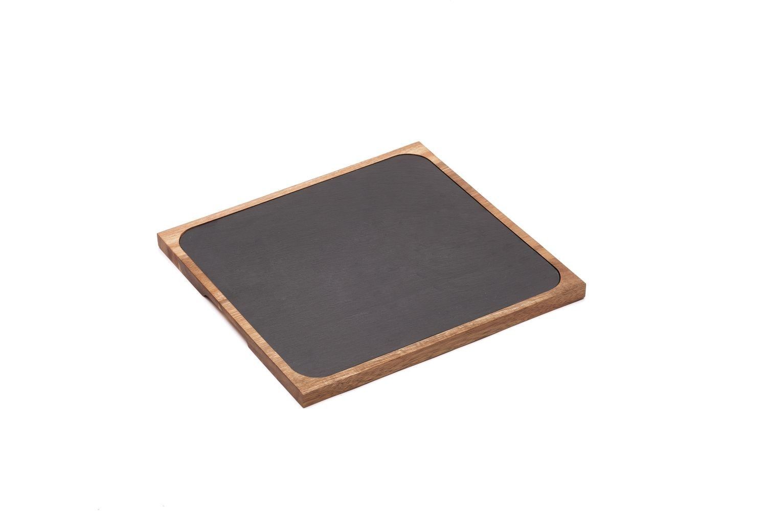 Comas slate 30x30 cm with acacia base horeca use