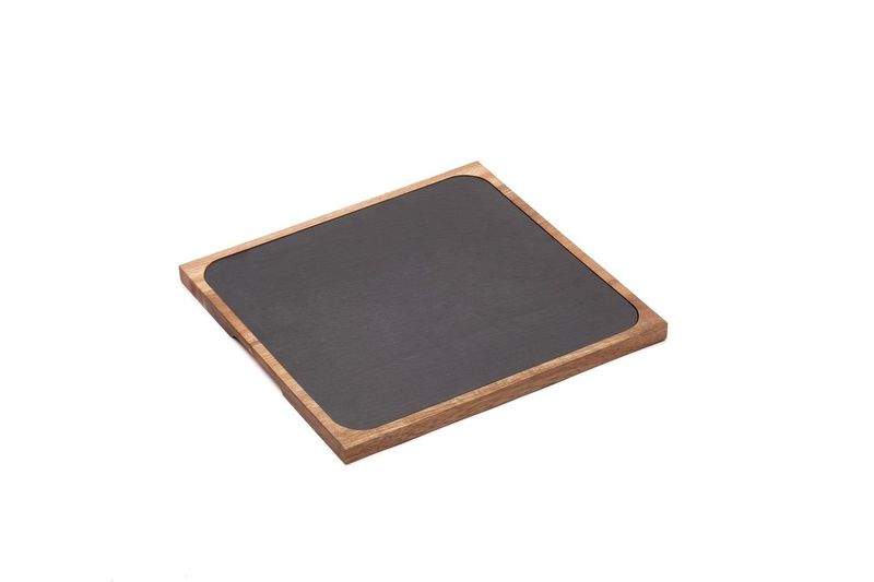 Comas slate 30x30 cm with acacia base horeca use