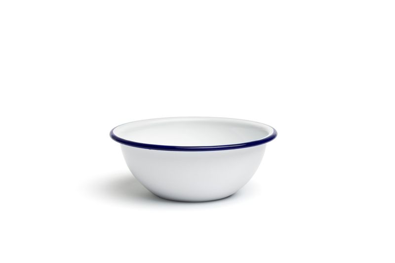 Ciotola Comas ferro smaltato bianco bordo azzurro 14 cm horeca