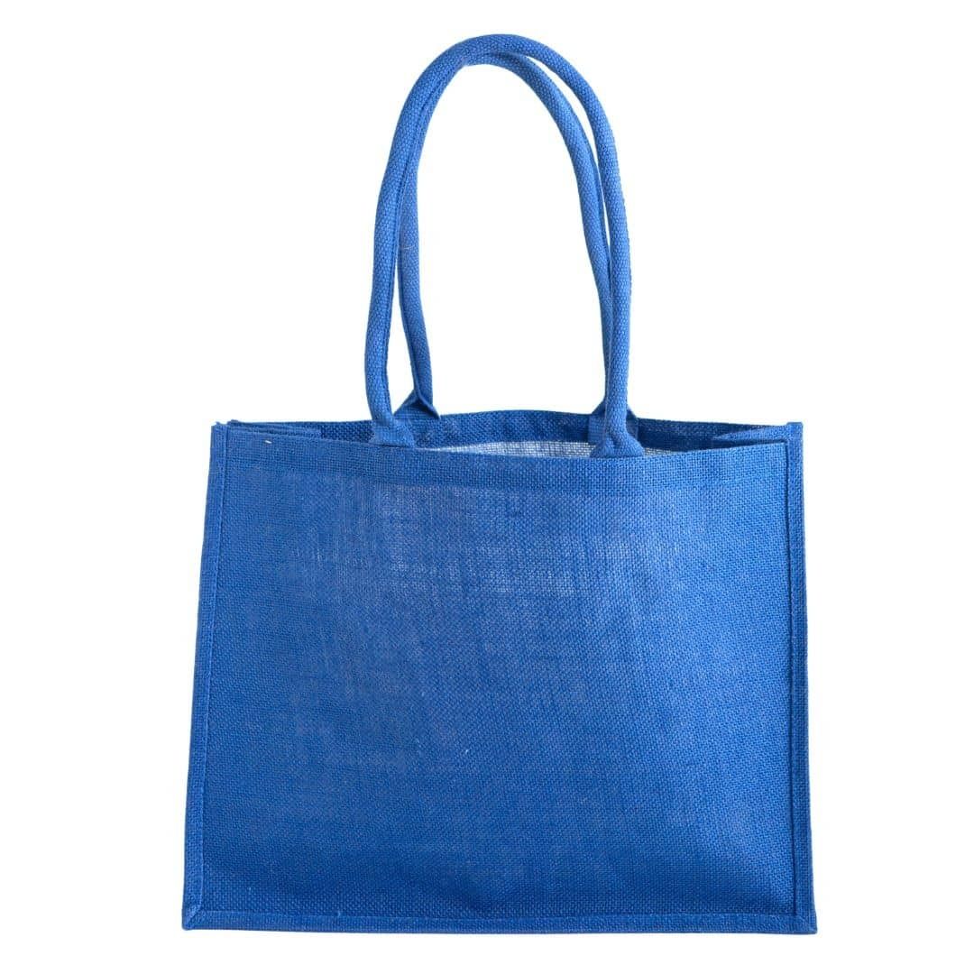 Blue jute shopper with shoulder handles