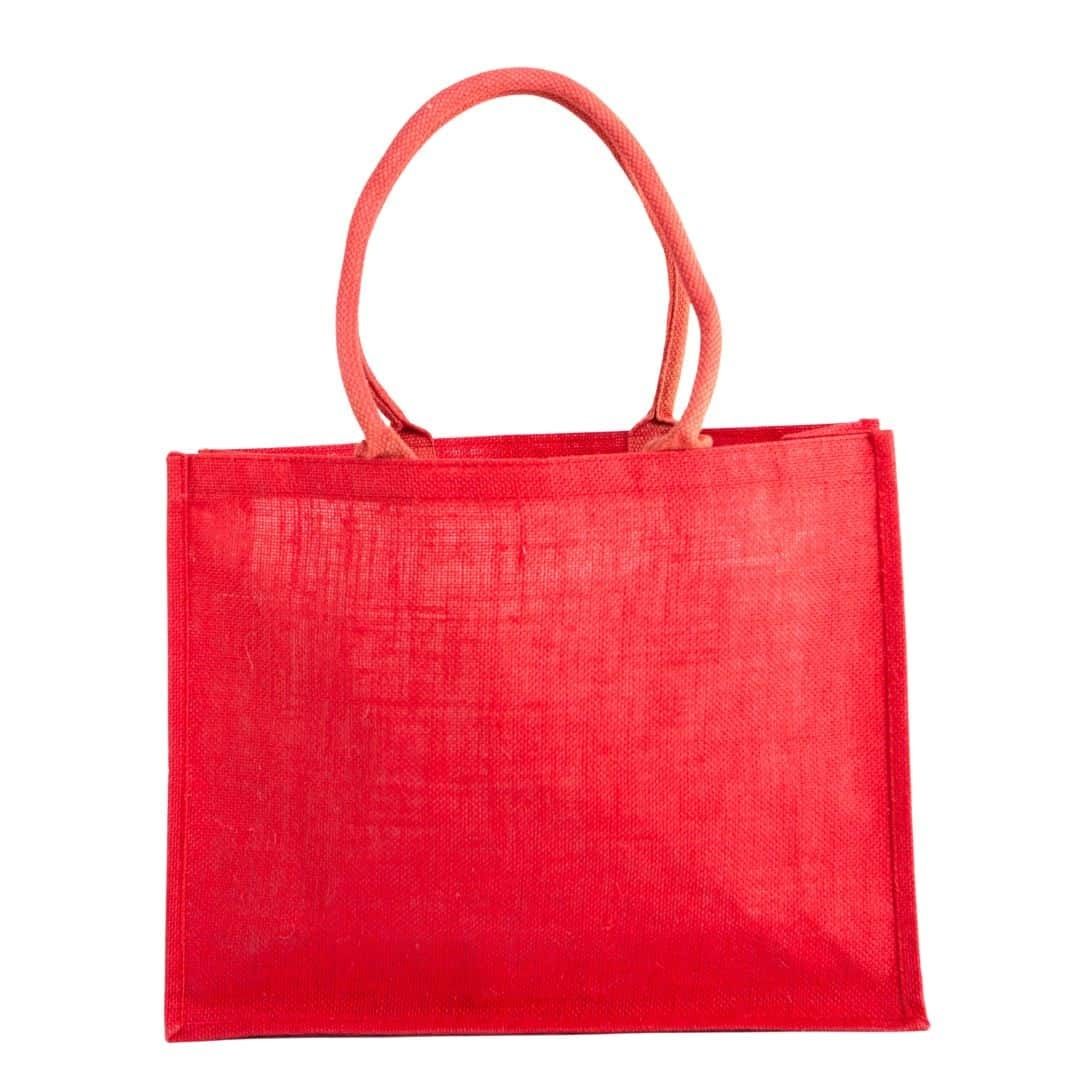 Red jute shopper with shoulder handles