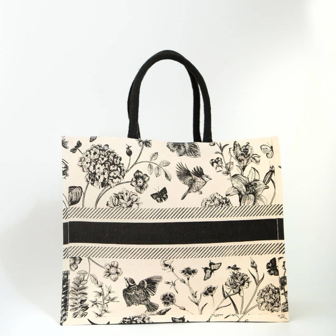 Natural and black jute shopper with laminated lining