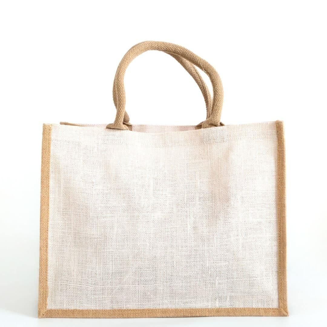 Natural and white jute shopper 30 x 40 x 19 cm