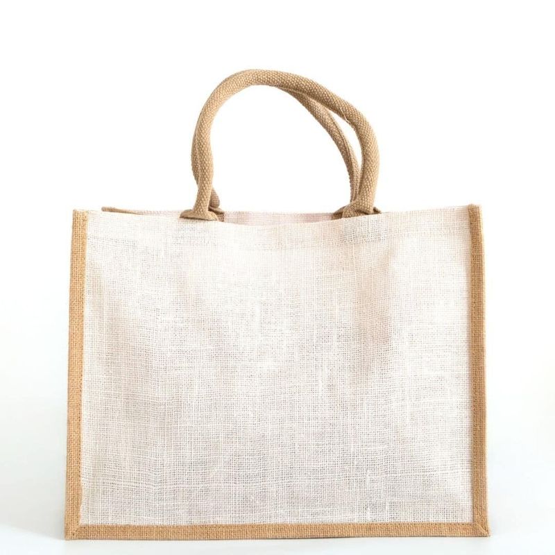 Natural and white jute shopper 30 x 40 x 19 cm