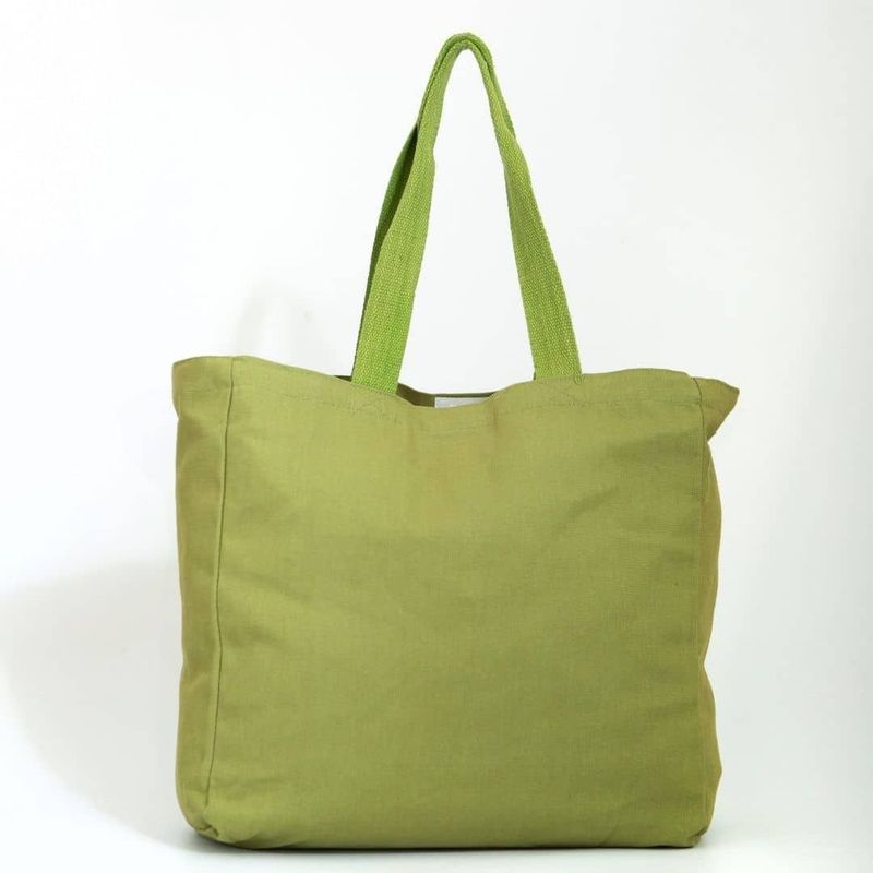 Green jute shopper with front pocket