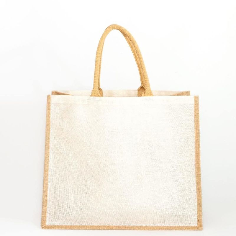 Natural and white jute shopper 41 x 48 x 19 cm