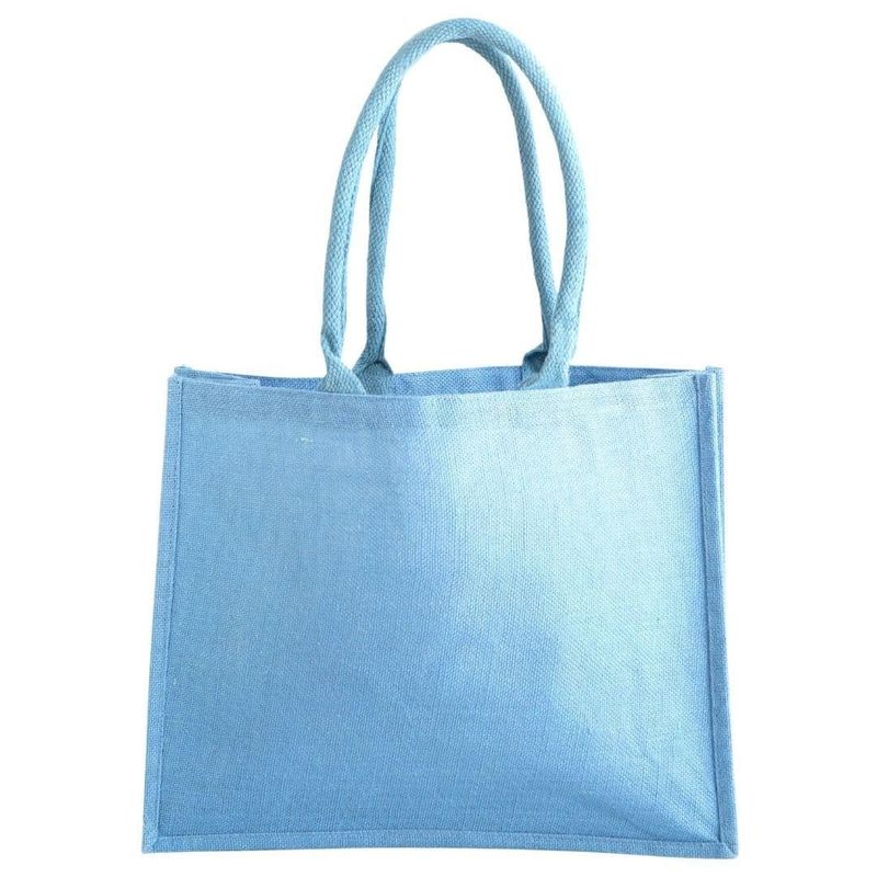Light blue jute shopper with shoulder handles