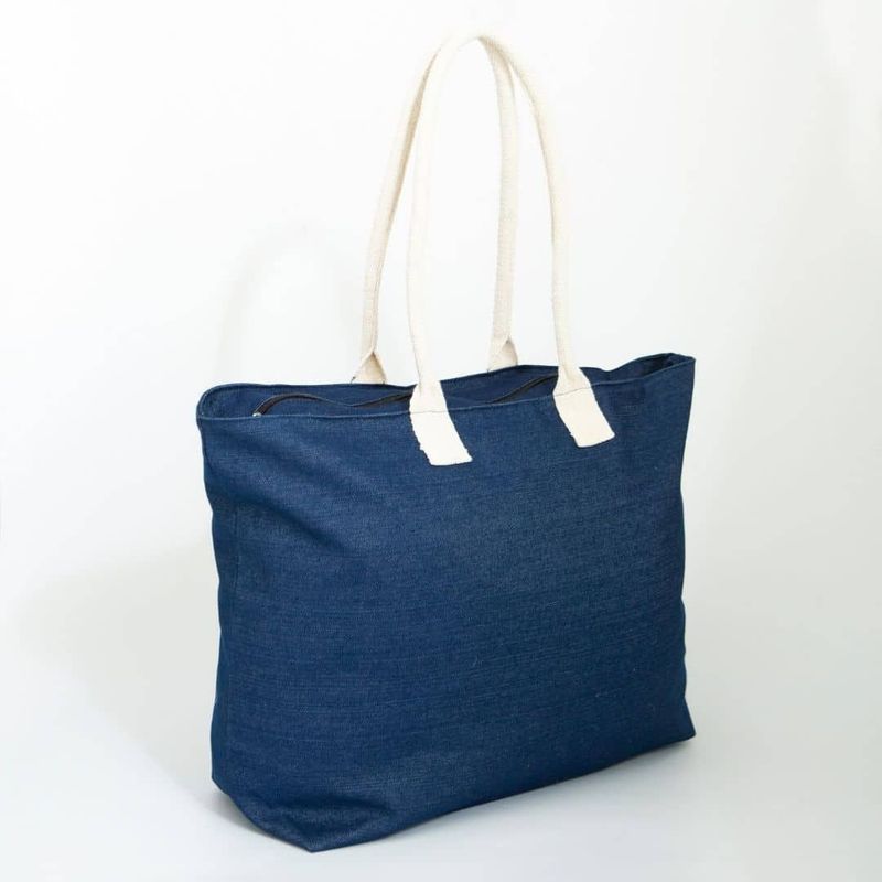 Natural and white jute shopper with zipper