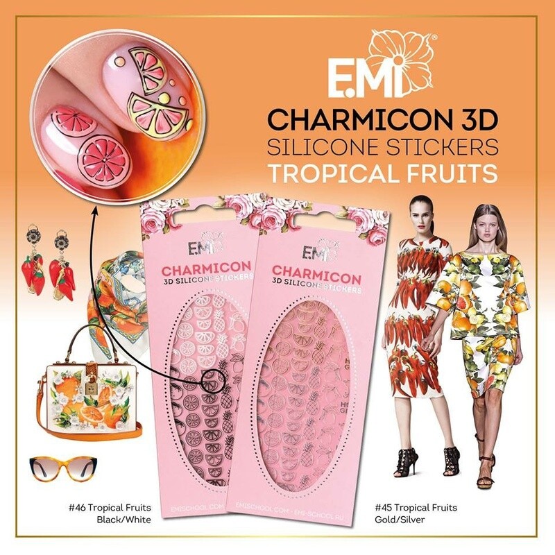 Charmicon Silicone Stickers #46 Tropical Fruits Black/White