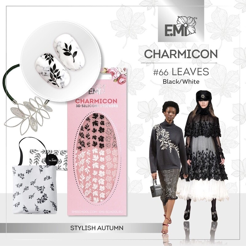 Charmicon Silicone Stickers #66 Leaves Black/White