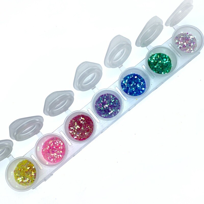 Honey comb Holografisch semi transparant glitter set, 7pcs