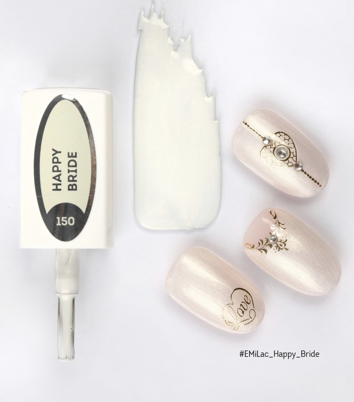 E.MiLac #150 Happy Bride — pearly white shade with a fine golden shine