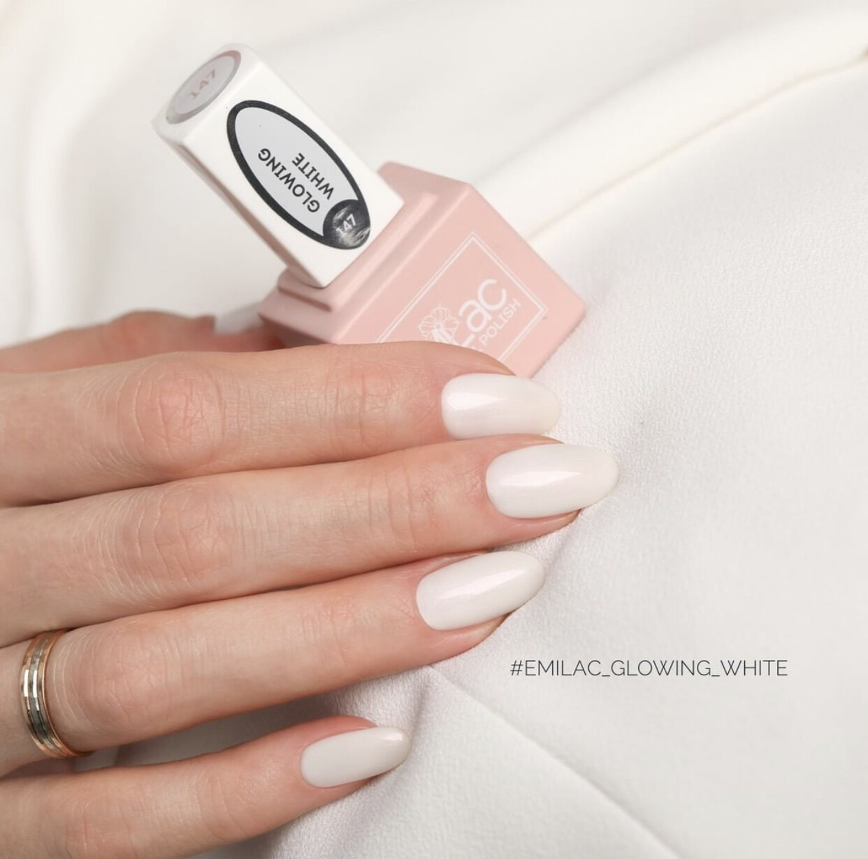 E.MiLac #147 Glowing White — luxurious white shade with subtle shimmer
