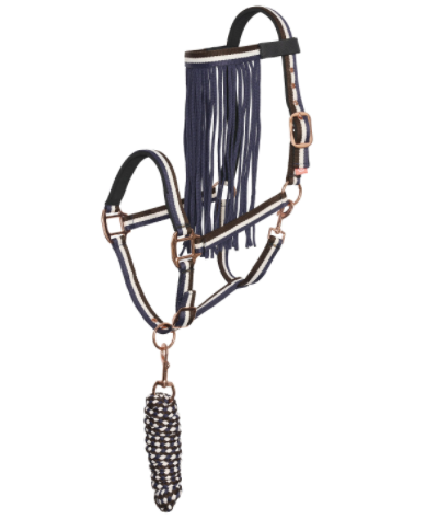 Imperial Riding - Stripe Halster incl. halstertouw en vliegennetje, Maat: Multi Navy (Full)