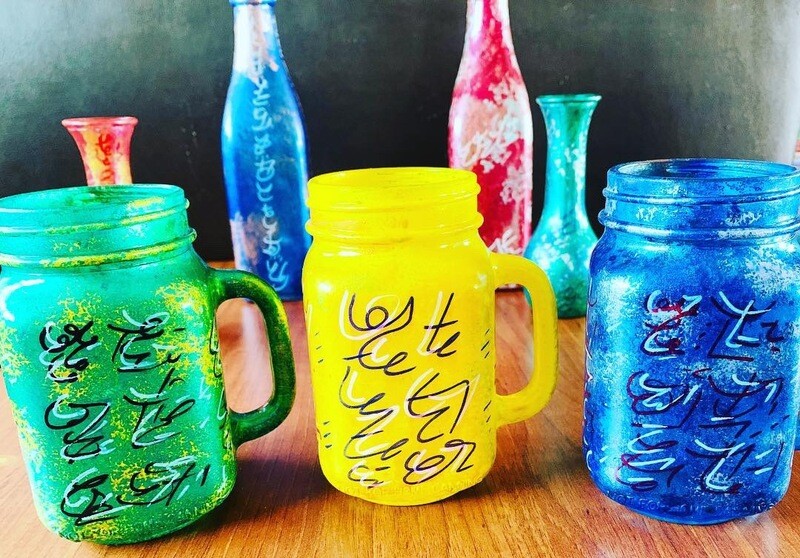 Set of 4, 14 oz Reiki Charged Glass Drinking Mugs