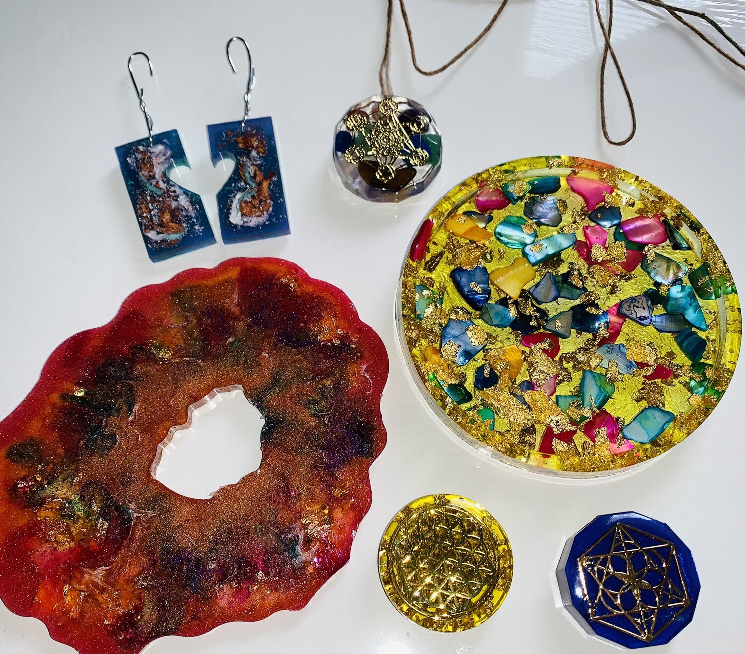 Earrings / Orgonite necklace / Pocket luck stone set