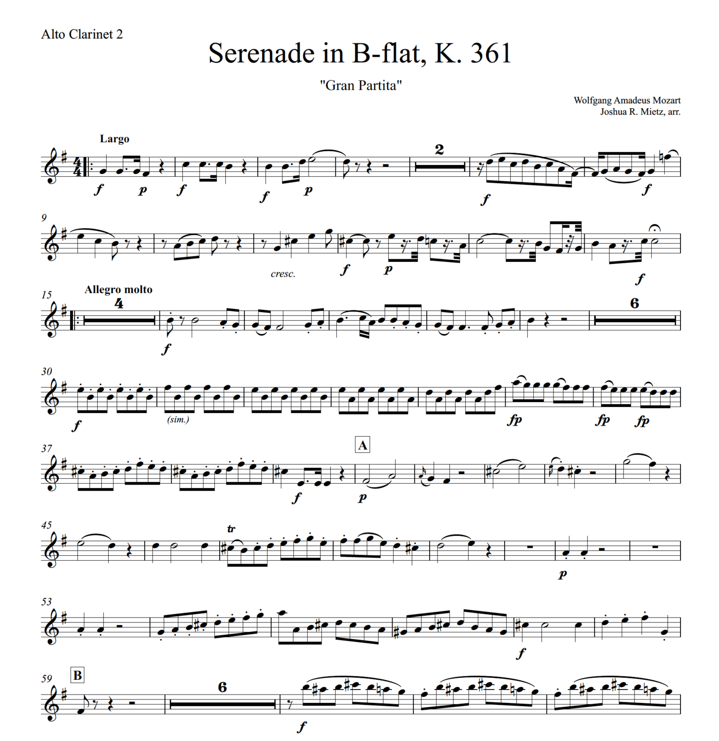 Mozart: Serenade in B-flat, K.361 (alto clarinet 2)