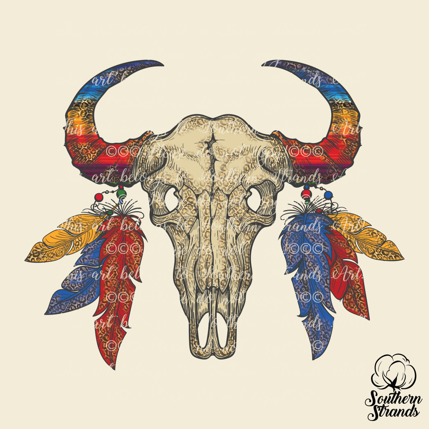 Serape Leopard Buffalo Skull