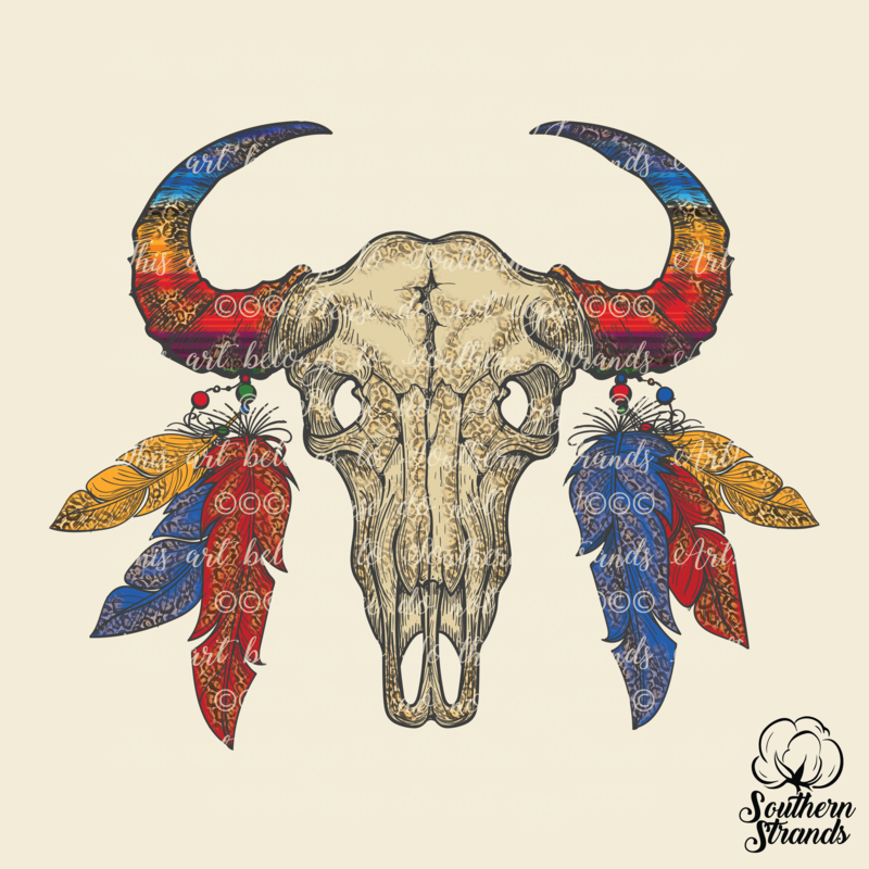Serape Leopard Buffalo Skull